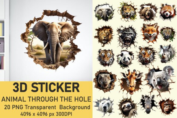 3D Animal Through the Hole Stickers Graphics and Crafts