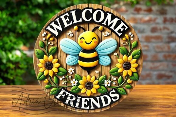 3d Bee Welcome Friends Round Clipart Png Graphics for Crafts