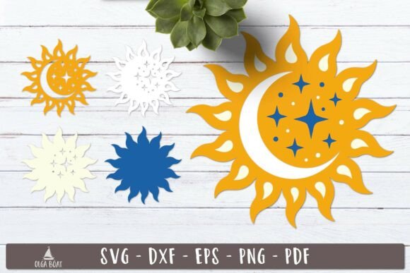 3d Celestial Sun Moon SVG Layered Design