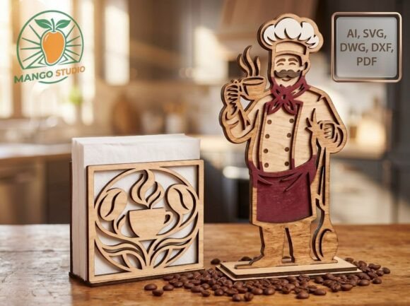 3D Chef Decor Coffee Napkin Holder for Laser Cutting Organizers
