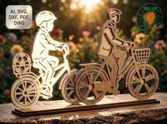 3D Father and Child Bicycle Laser Cut