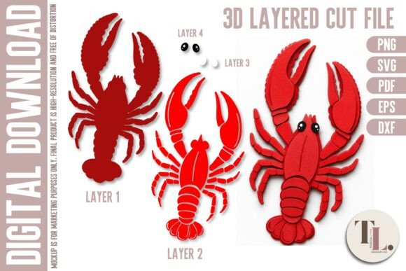 3D Layered Crawfish Svg Cut File PNG