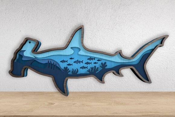 3D Layered Hammerhead Shark Laser File: A 3D SVG Review for Other Branding Projects