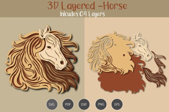 3D Layered Horse SVG Graphics for Crafts