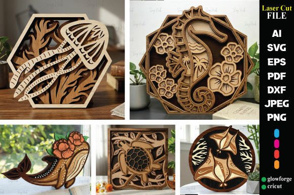 3D Layered Ocean Animal SVG Bundle for Laser Cutting and Other Home Decor
