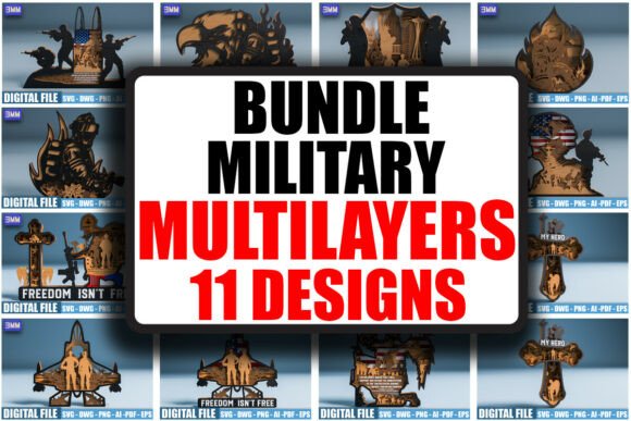3D Military MEGA Bundle SVG DXF for Laser Cutting and Stands