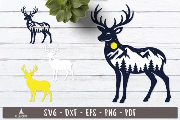 3d Mountain Deer Layered SVG Design