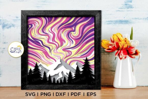 3D Northern Light Shadow Box SVG