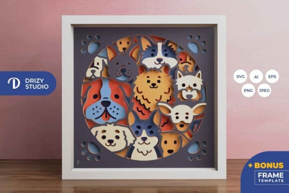 Coloful Puppies 3D Layered Paper Cut Review for Shadow Boxes
