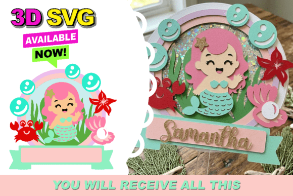 Cute Mermaid Cake Topper 3D SVG for Birthdays
