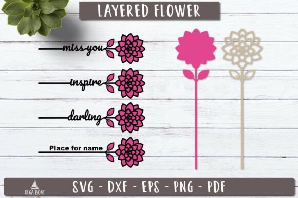Dahlia Flower Name SVG 3d Layered Laser Cutting Celebrations