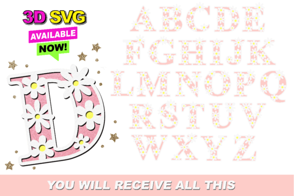 Daisy Alphabet 3D SVG for Modern Shapes