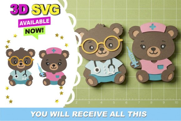 Doctor and Nurse Bears 3D SVG for Birthdays