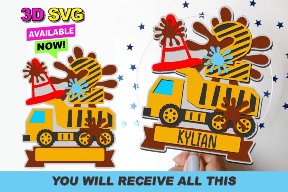Dump Truck Cake Topper 3D SVG for Laser Cutting and Cake Toppers