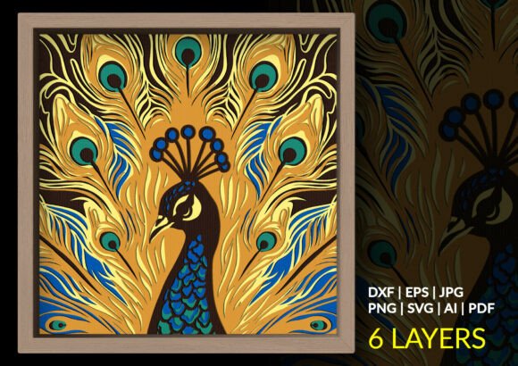 Golden Artistic Peacock 3D Shadow Box: A 3D SVG Review for Shadow Boxes