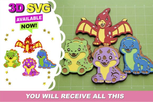 Gummy Dinosaurs 3D SVG for Playful Editorial Design