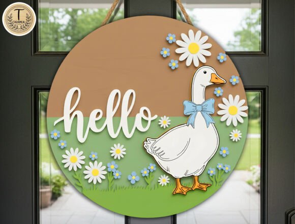 Hello Spring Round Sign 3D Laser Cut