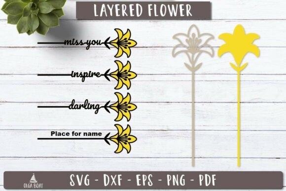 Lily Flower Name SVG 3d Layered Laser for Celebrations