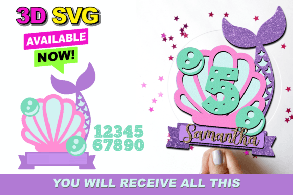 Mermaid Cake Topper 3D SVG: Laser Cutting and Cake Toppers