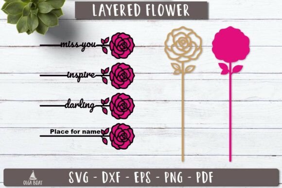 Rose Flower Name SVG 3d Layered Lasercut: Valentine S Day